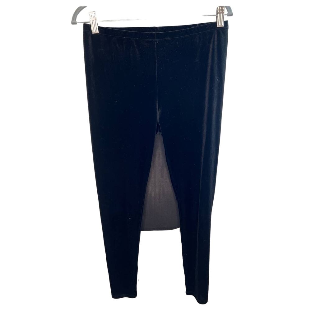 Eileen Fisher Crushed Velvet Pull On Elastic Waist Slim Ankle Pants Black Small